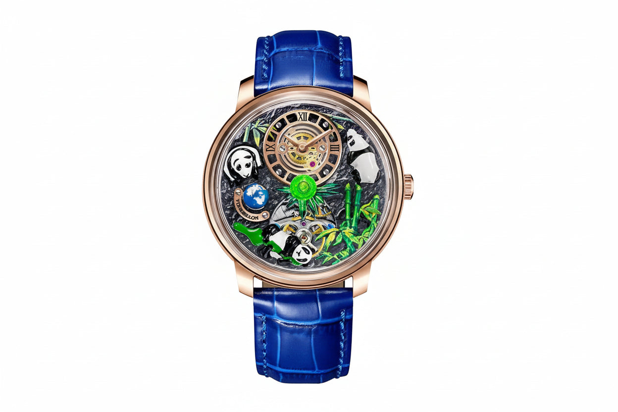 PINDU PD6631 crystal tourbillon watch blue gold dial front view