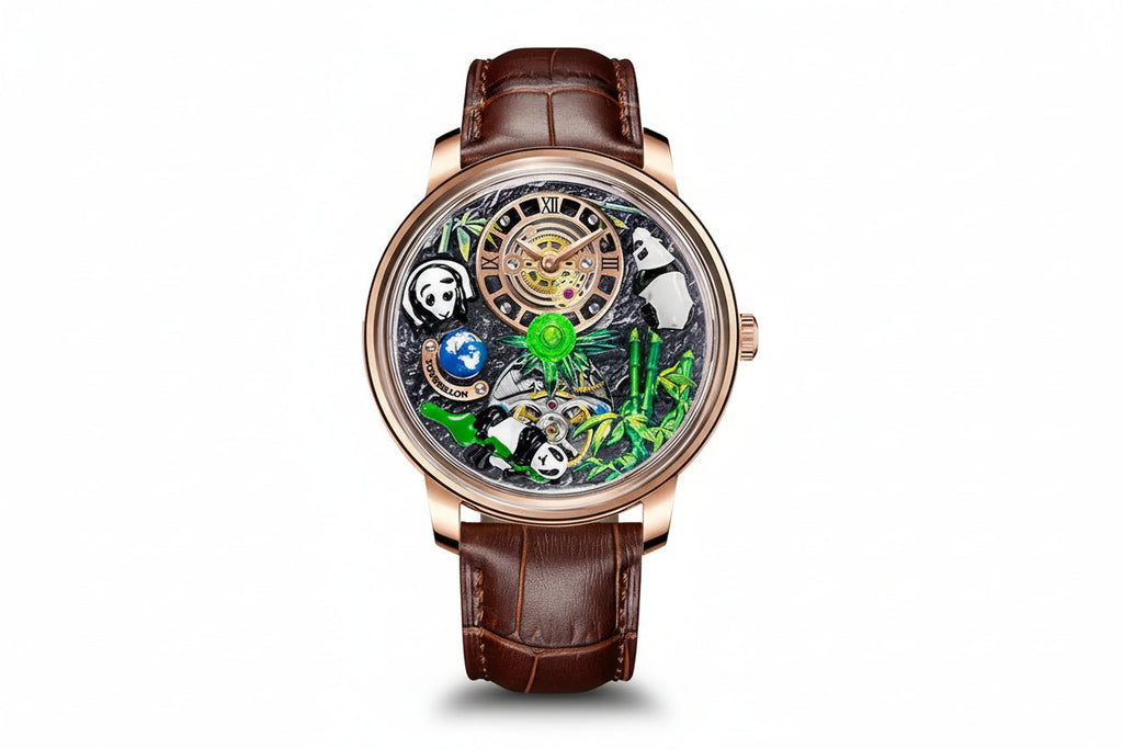PINDU PD6631 crystal tourbillon watch gold brown dial front view