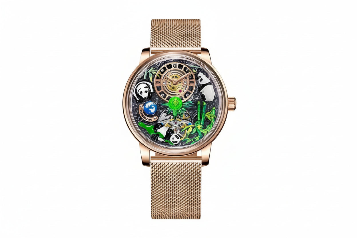 PINDU PD6631 crystal tourbillon watch gold dial front view