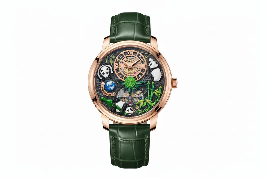 PINDU PD6631 crystal tourbillon watch green gold dial front view