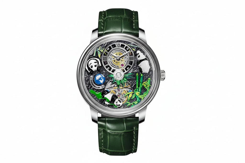PINDU PD6631 crystal tourbillon watch green silver dial front view