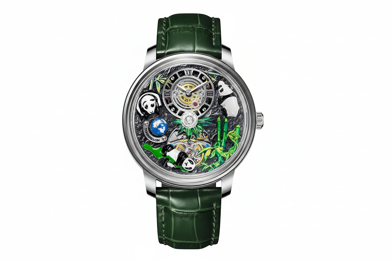 PINDU PD6631 crystal tourbillon watch green silver dial front view
