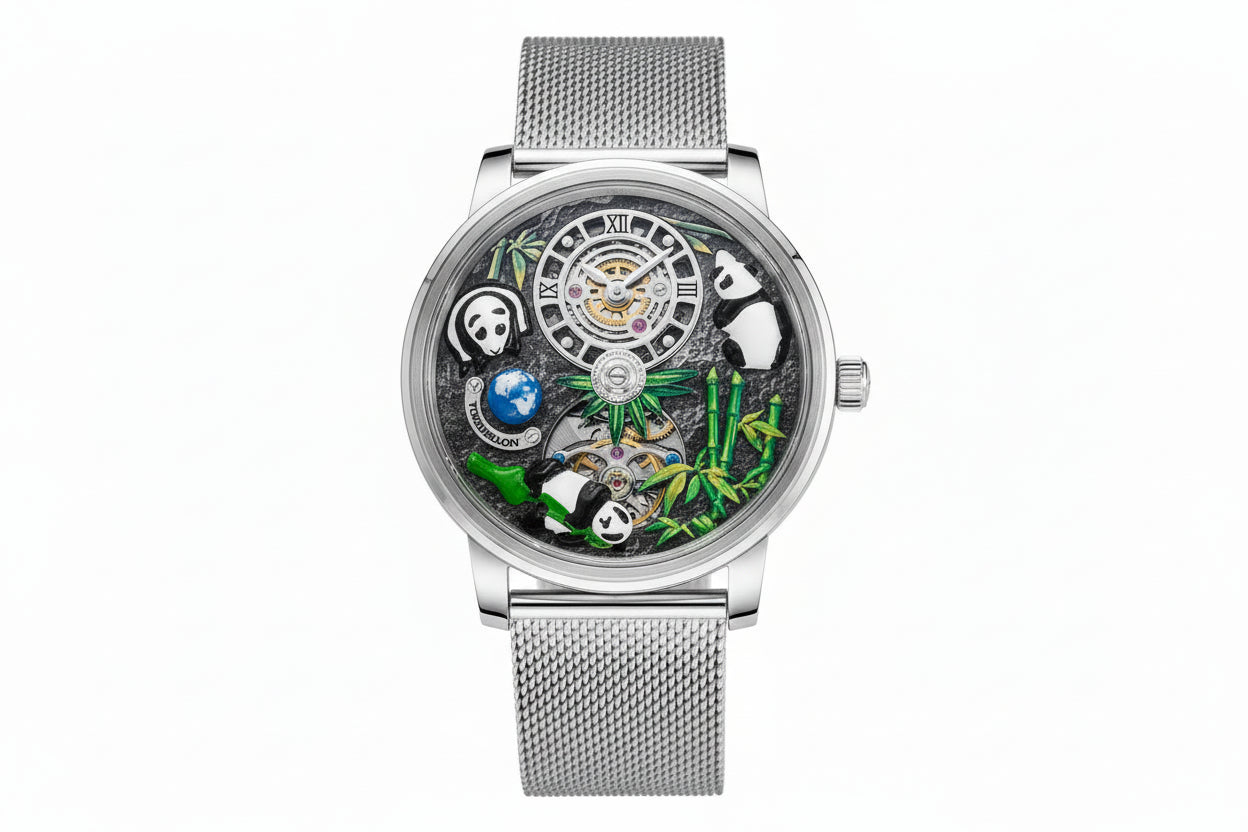 PINDU PD6631 crystal tourbillon watch silver dial front view