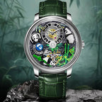 PINDU PD6631 crystal tourbillon watch silver panda green dial lifestyle shot