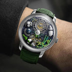 PINDU PD6631 crystal tourbillon watch silver panda green dial wrist shot
