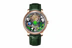 PINDU PD6631 panda watch rose gold case and green leather strap, front view