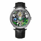 PINDU PD6631 panda tourbillon watch silver case with black leather strap, front
