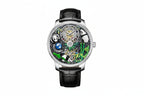 PINDU PD6631 panda tourbillon watch silver case and black leather strap, front view