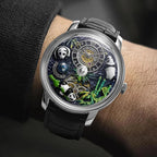 PINDU PD6631 Panda Series automatic watch with bamboo dial and black leather strap on wrist