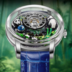 PINDU PD6631 Panda Series automatic watch with bamboo dial and blue leather strap