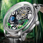 PINDU PD6631 panda tourbillon silver case with gray leather strap, side angle