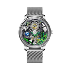 PINDU PD6631 panda watch silver case with mesh bracelet, front view