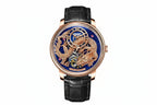 PINDU PD6632 dragon dial watch with rose gold case, blue dial, black leather strap