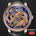 PINDU PD6632 Golden Dragon tourbillon watch with blue dial rose gold case and black strap