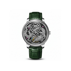 PINDU PD6632 Golden Dragon tourbillon watch with silver case and green leather strap, front