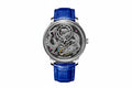 PINDU PD6632 Golden Dragon tourbillon with silver dragon dial and blue leather strap, front view