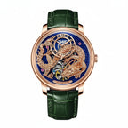 PINDU PD6632 Golden Dragon tourbillon with blue dial, rose gold dragons, green leather strap