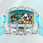 PINDU PD6633 macro of the transparent tonneau case, screws and teal beach skeleton dial