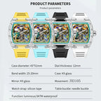 PINDU PD6633 Tonneau beach watch product parameters with four strap color variants and specifications