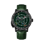 PINDU PD6652 horse racing watch front view with green dial black case and green leather strap
