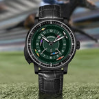 PINDU PD6652 horse racing watch lifestyle on track with green dial and black case