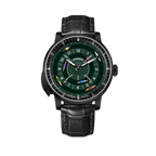 PINDU PD6652 Horse Racing watch with black case, green racing dial and black leather strap, front view