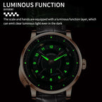 PINDU PD6652 Horse Racing watch luminous function feature graphic showing glowing scale and hands in the dark