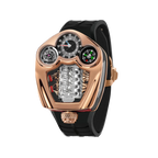 PINDU PD6658 Engine series quartz with rose gold case, black silicone strap, front view