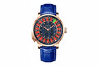 PINDU PD6663 mechanical roulette watch with blue wood dial and blue leather strap