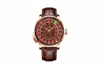 PINDU PD6663 mechanical roulette watch with brown wood dial and brown leather strap