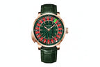 PINDU PD6663 mechanical roulette watch with green wood dial and green leather strap