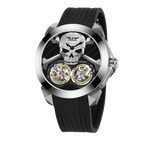 PINDU PD6666 Ghost Head double tourbillon silver case diamond bezel skull dial front