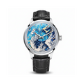 PINDU PD6668 Wave Dial automatic with blue wave dial, silver case and black leather, front