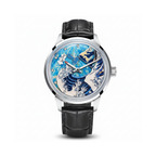 PINDU PD6668 Wave Dial automatic with blue wave dial, silver case and black leather, front