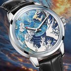 PINDU PD6668 Wave dial automatic silver case blue wave dial in artistic lifestyle scene