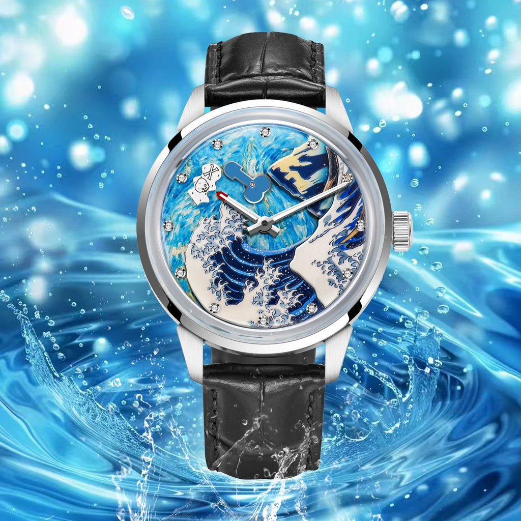 PINDU PD6668 Wave dial automatic silver blue wave dial with water splash lifestyle