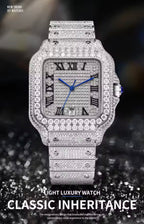 PINDU PD6669 Iced Dial square men's automatic watch with diamond pave dial and matching iced bracelet