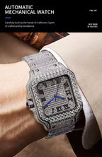 PINDU PD6669 Iced Dial square men's automatic watch with diamond bracelet worn on wrist