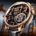 PINDU PD6673 Oil Pump skeleton watch with rose gold case and black tourbillon dial