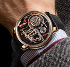 PINDU PD6673 Oil Pump skeleton tourbillon watch with rose gold case and black dial