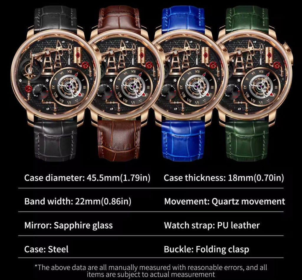 PINDU PD6673 Oil Pump skeleton specifications four strap colors with case and movement details