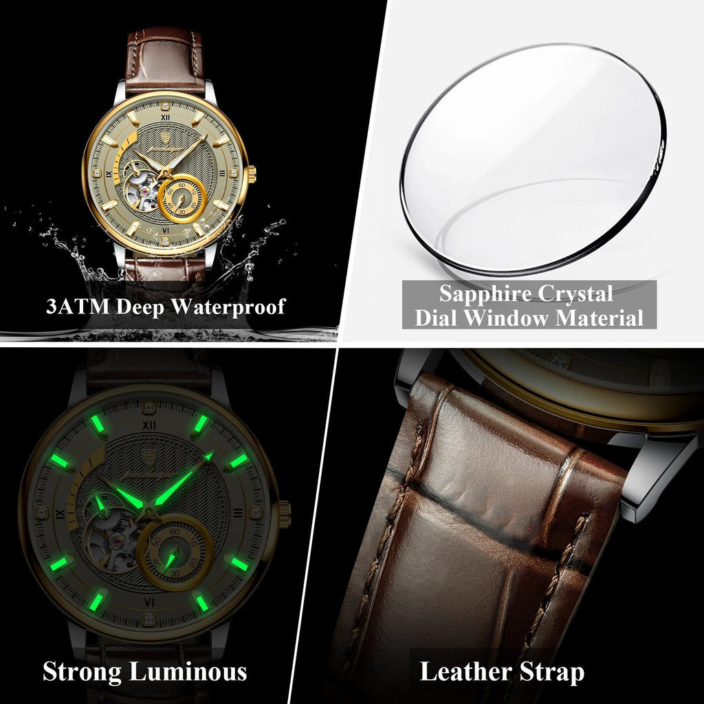 POEDAGAR 1416 tourbillon watch features panel waterproof sapphire crystal luminous leather strap