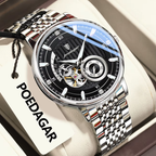 POEDAGAR 1416 tourbillon watch angled view gold dial two-tone steel bracelet