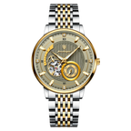 POEDAGAR 1416 tourbillon watch front view gold dial two-tone steel bracelet