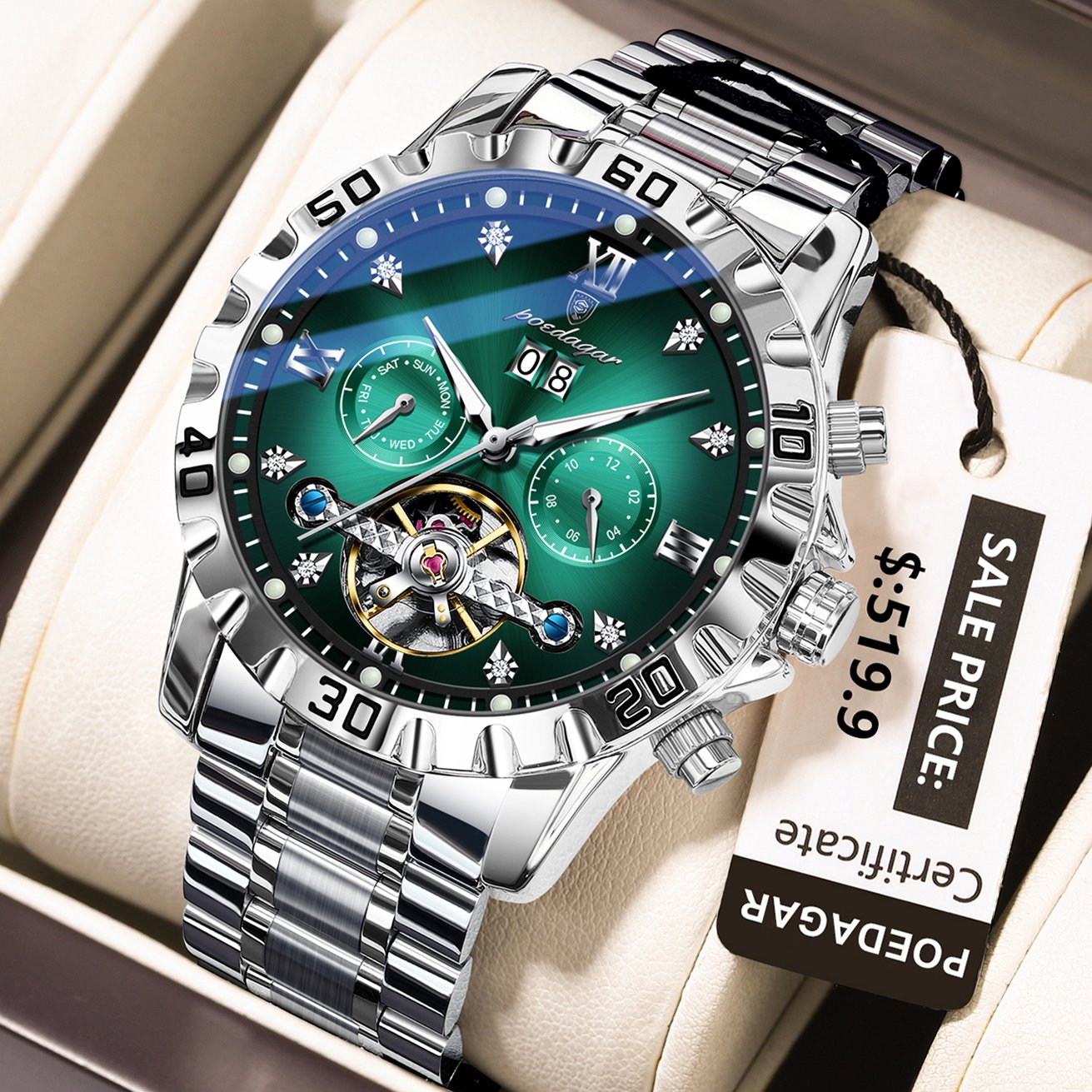 Poedagar 1418 watch Silver Green variant