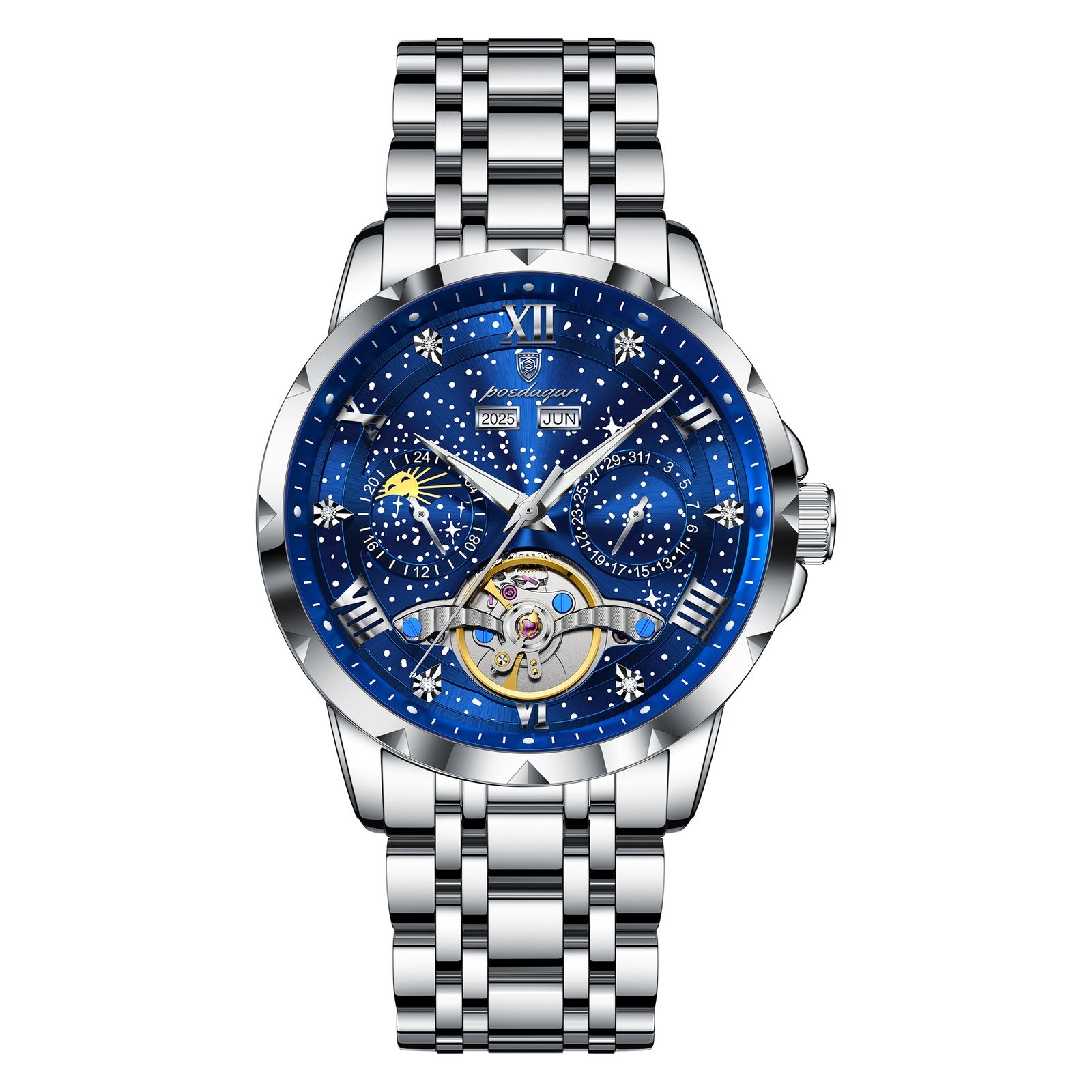Poedagar 1420 watch Silver Blue variant