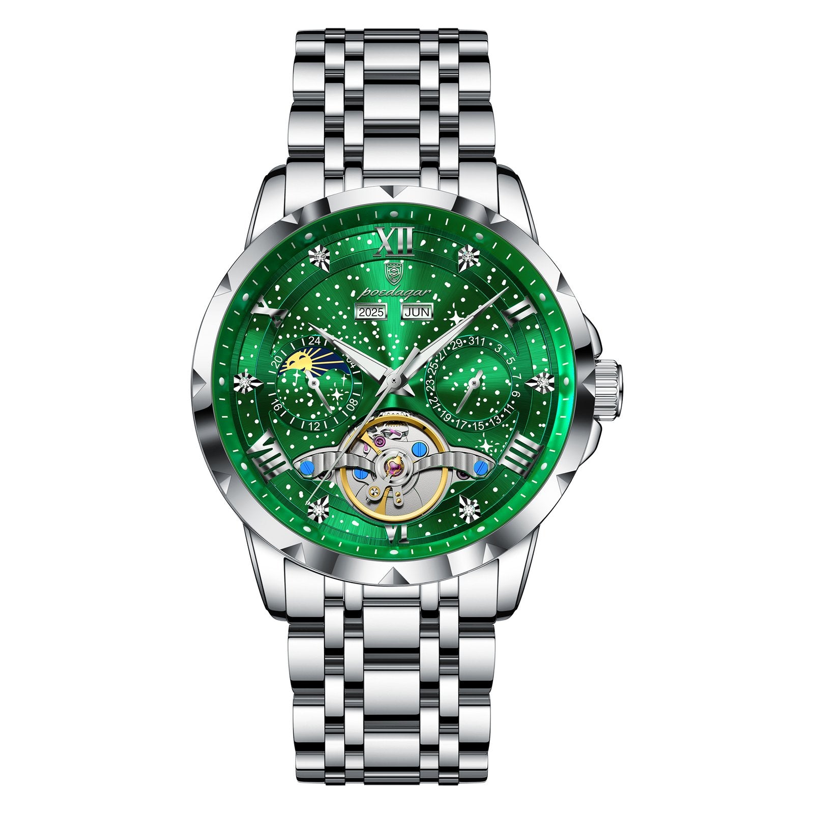 Poedagar 1420 watch Silver Green variant