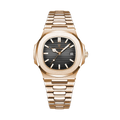 POEDAGAR 613 square quartz watch with black dial and rose gold bracelet, front view