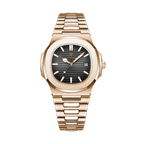 POEDAGAR 613 square quartz watch with black dial and rose gold bracelet, front view