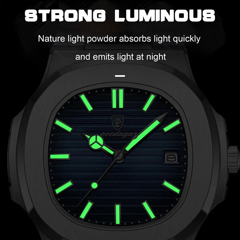 POEDAGAR 613 square quartz watch strong luminous feature graphic showing glowing markers